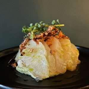EDINBURGH Left Field Douglas fir cured Gigha Halibut, crispy halibut